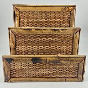Vintage bamboo woven Mail Letter Holder Desk Organizer